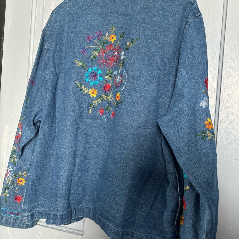 Embroidered Denim Jacket with Floral Design